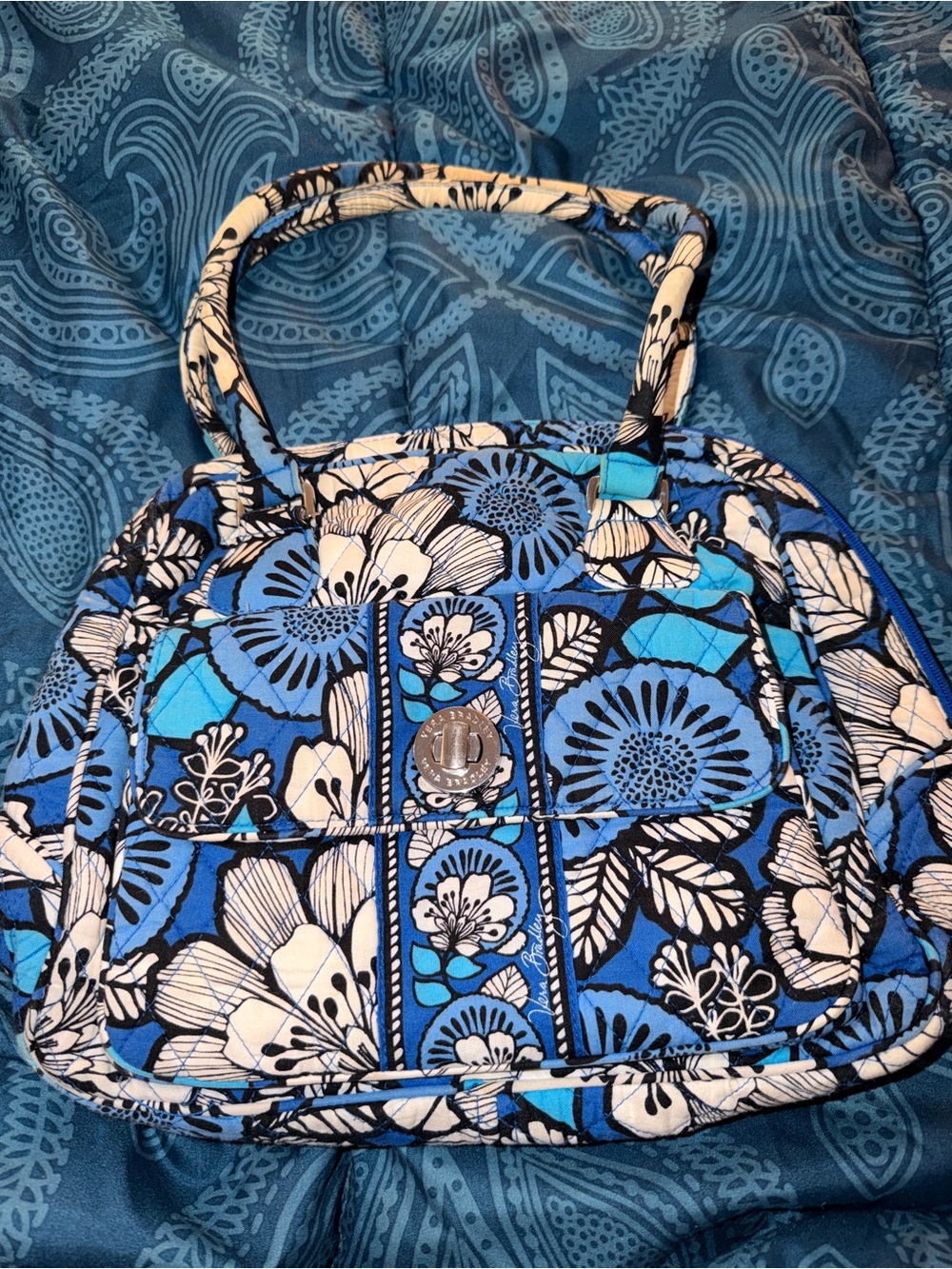 Vera Bradley Blue and White Floral Quilted Tote with Matching Wallet